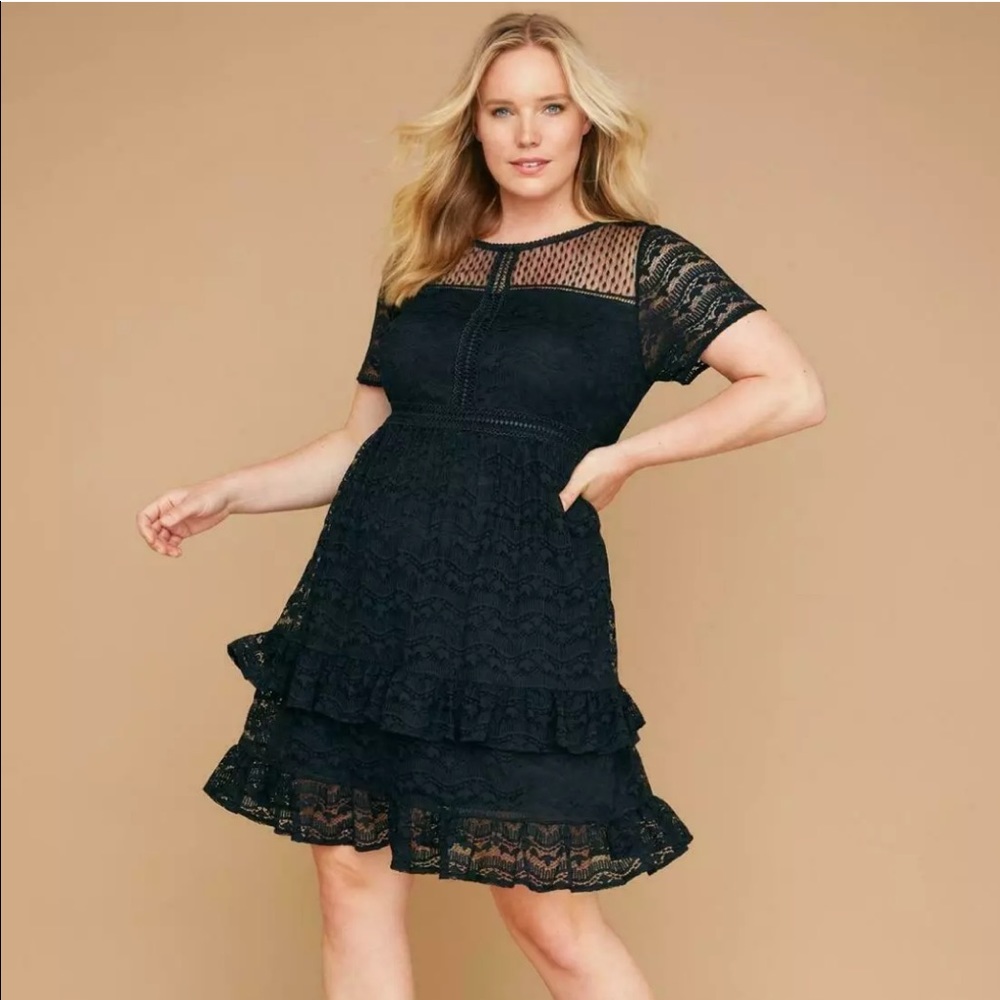 Black Lane Bryant Tiered Lace Ruffle Dress Sz 18